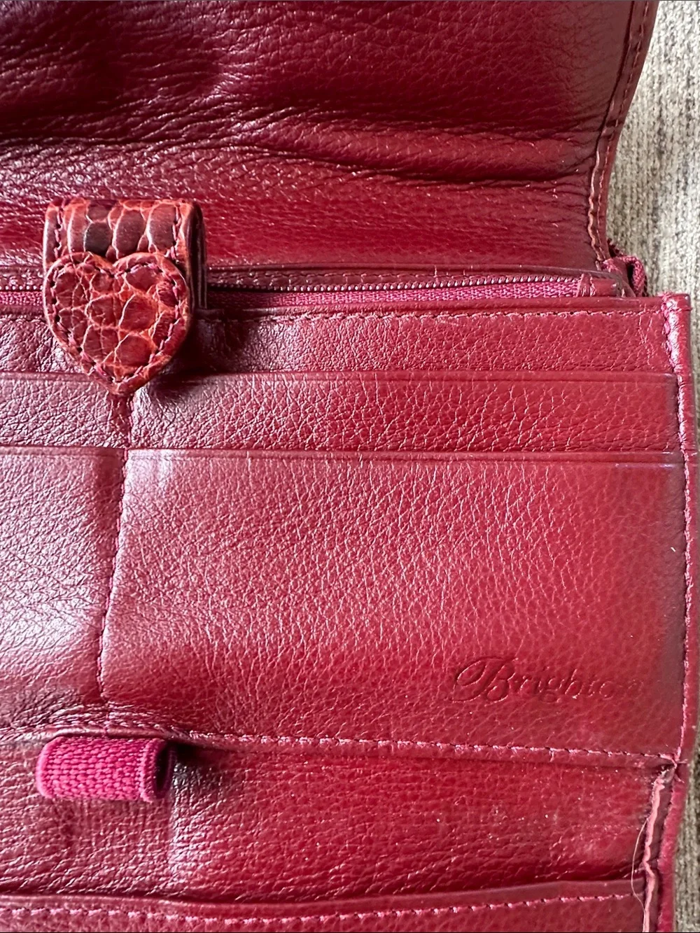Brighton Red Croc-Texture Heart Clasp Crossbody Bag Y2K